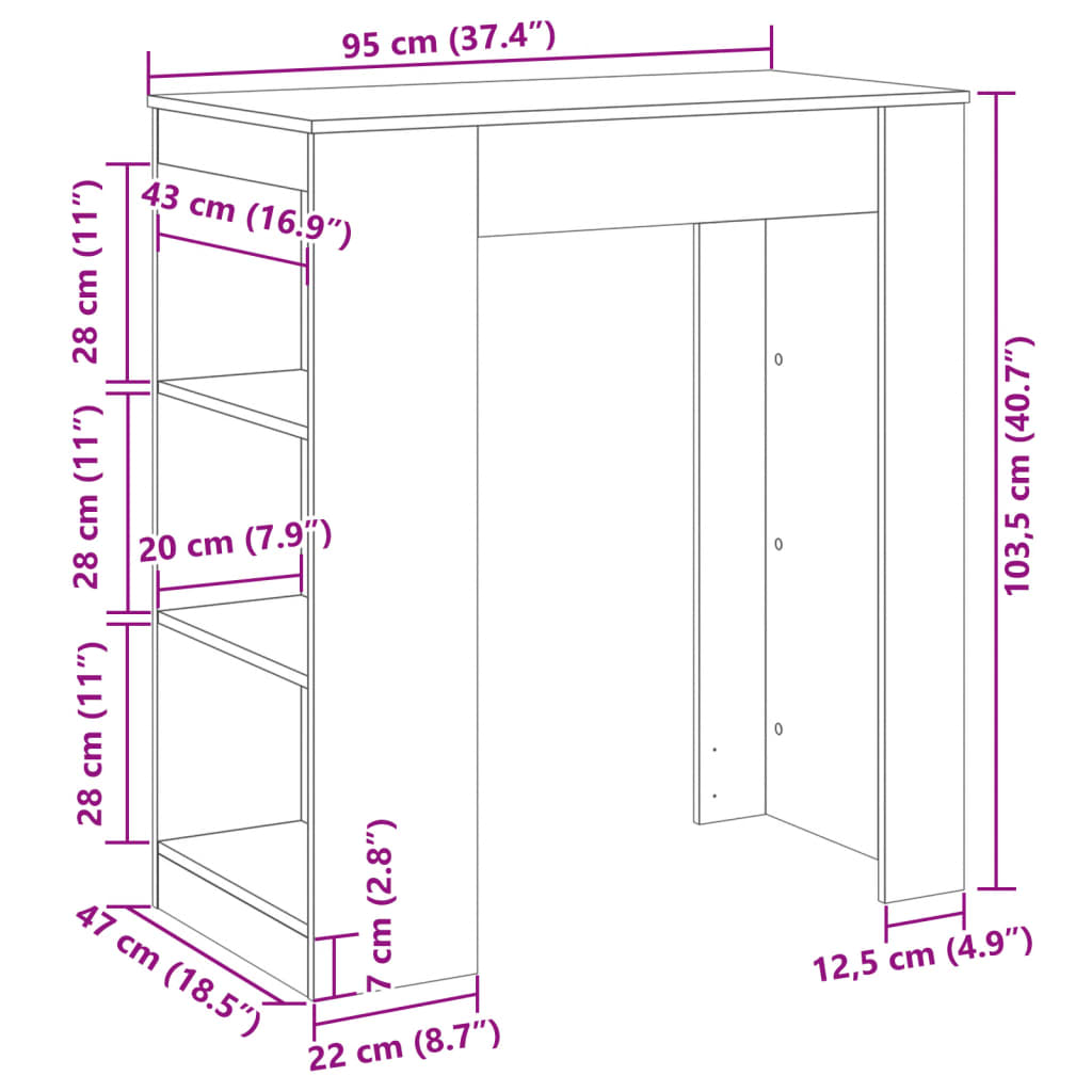 Barbord Med Stativer Betonggrå 95X47X103,5 Cm Konstruert Tre