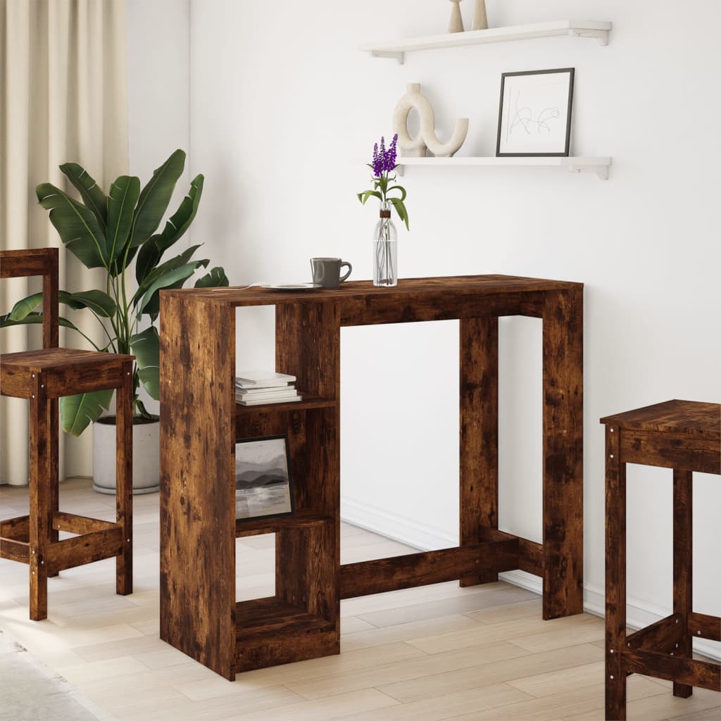 Barbord Med Hylle Røkt Eik 124X46X103,5 Cm Konstruert Tre