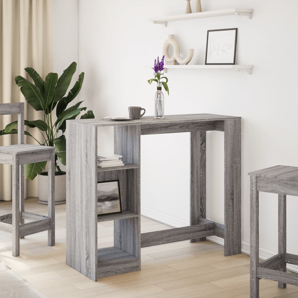 Barbord Med Hylle Grå Sonoma Eik 124X46X103,5 Cm Konstruert Tre