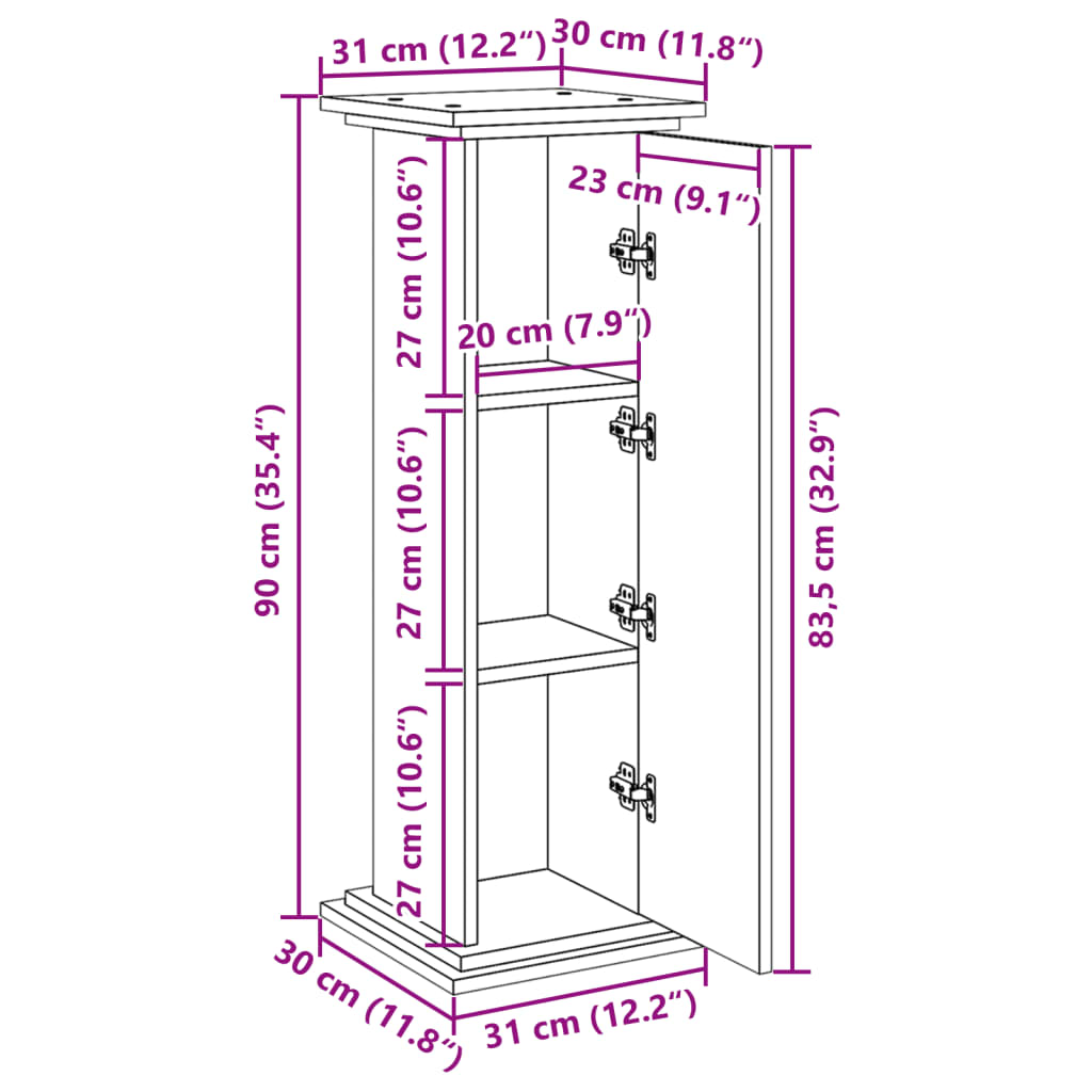 Pidestall Med Oppbevaring Hvit 31X30X90 Cm Konstruert Tre