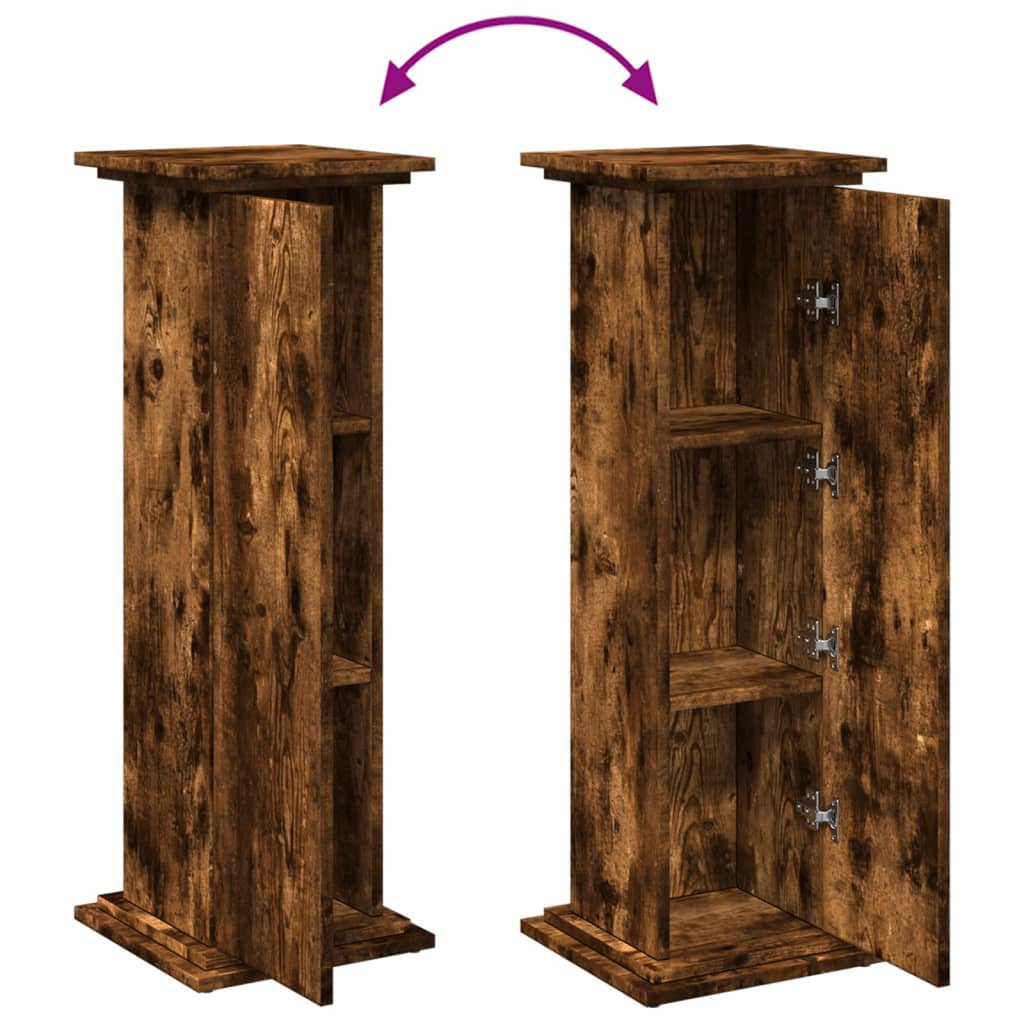 Pidestall Med Oppbevaring Røkt Eik 31X30X90 Cm Konstruert Tre
