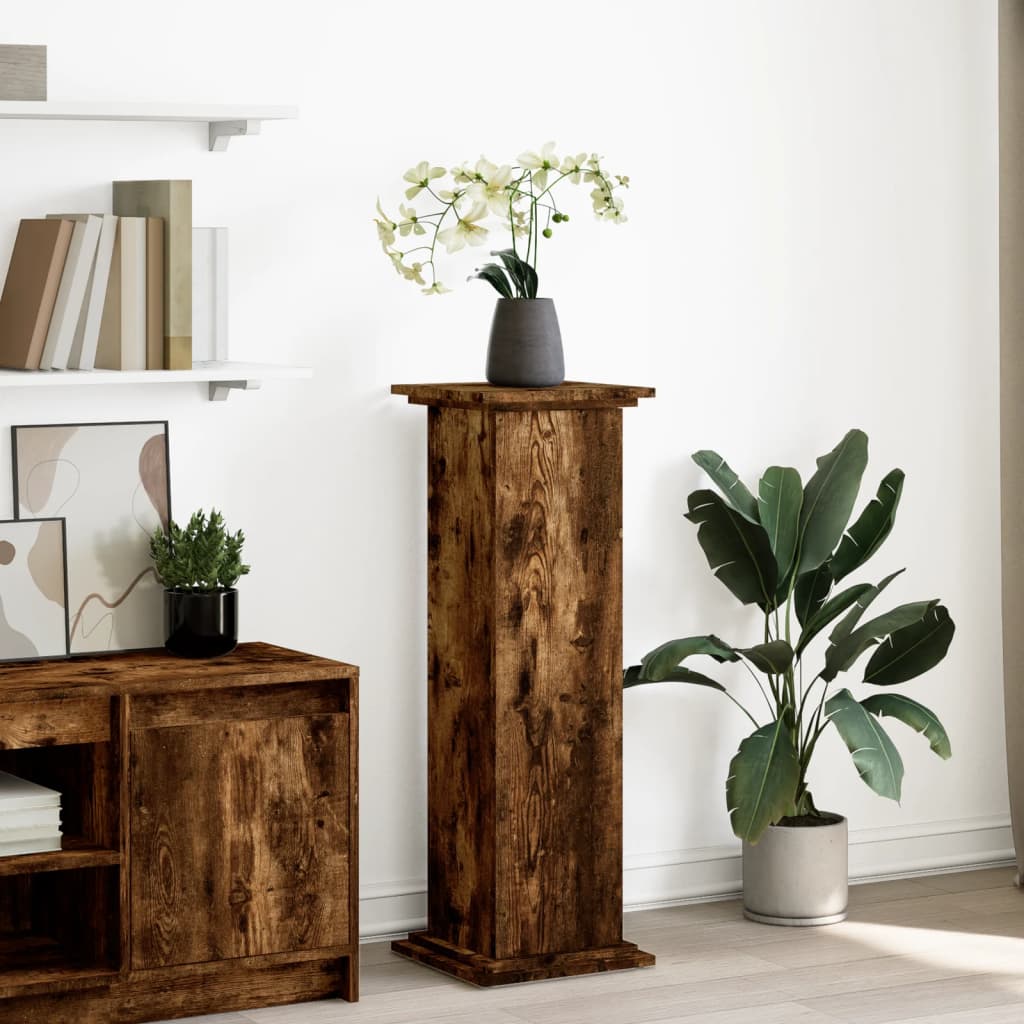 Pidestall Med Oppbevaring Røkt Eik 31X30X90 Cm Konstruert Tre