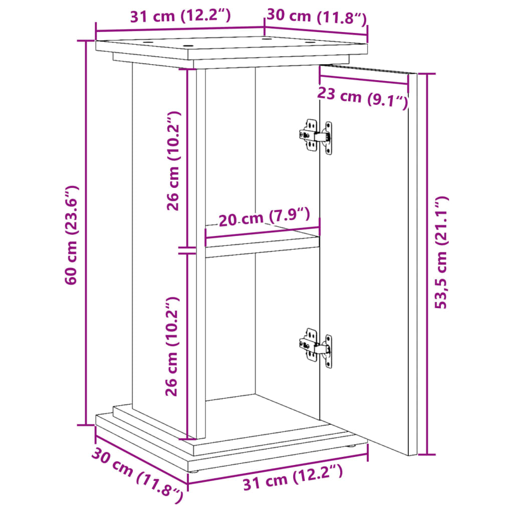 Pidestall Med Oppbevaring Røkt Eik 31X30X60 Cm Konstruert Tre
