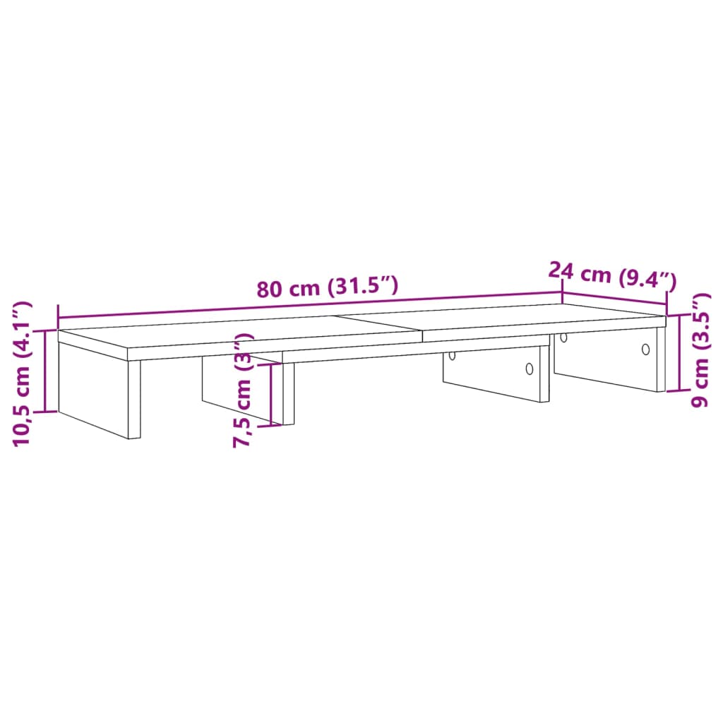 Skjermstativ Justerbart Svart 80X24X10,5 Cm Konstruert Tre