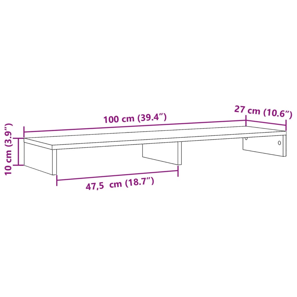 Skjermhylle Svart 100X27X10 Cm Konstruert Tre