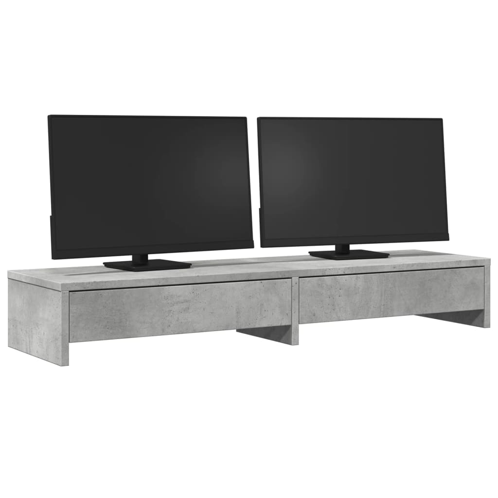 Skjermstativ Med Skuffer Betonggrå 100X27X15 Cm Konstruert Tre
