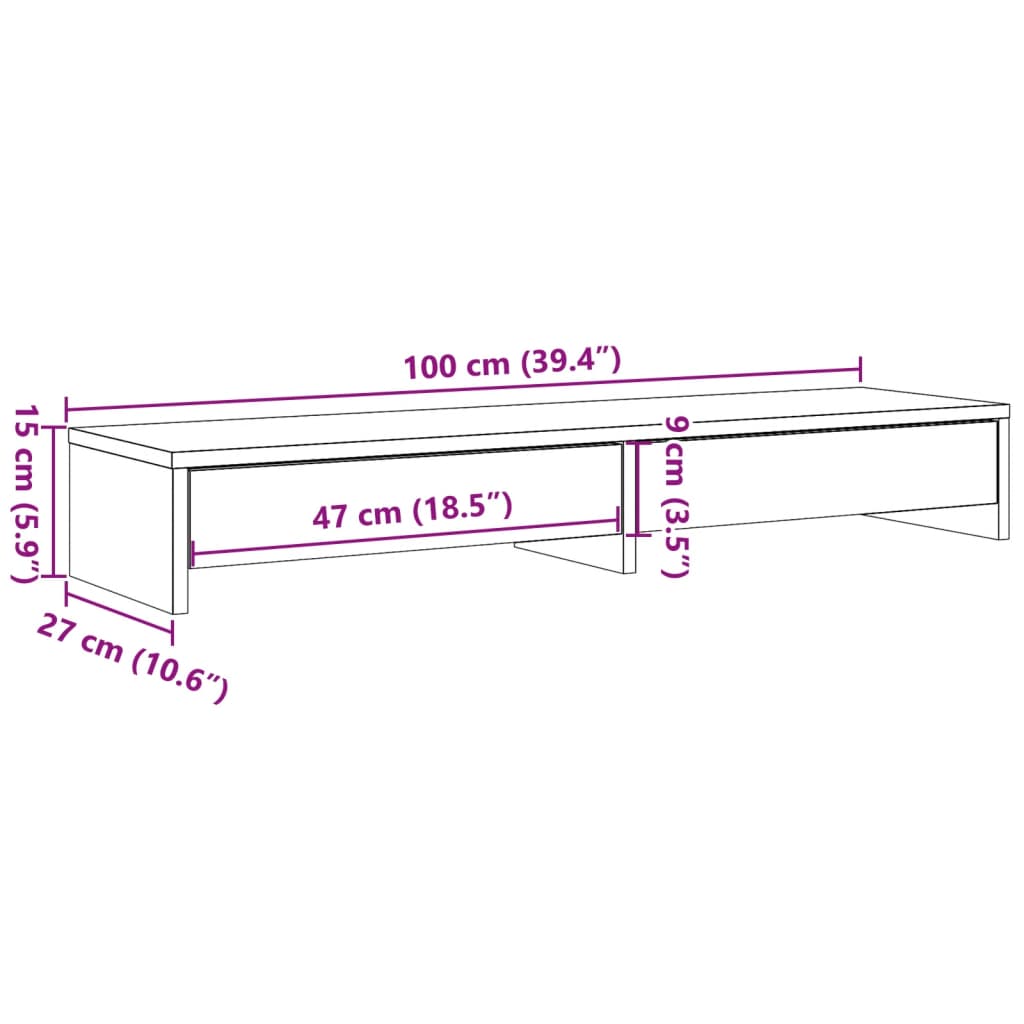 Skjermstativ Med Skuffer Betonggrå 100X27X15 Cm Konstruert Tre