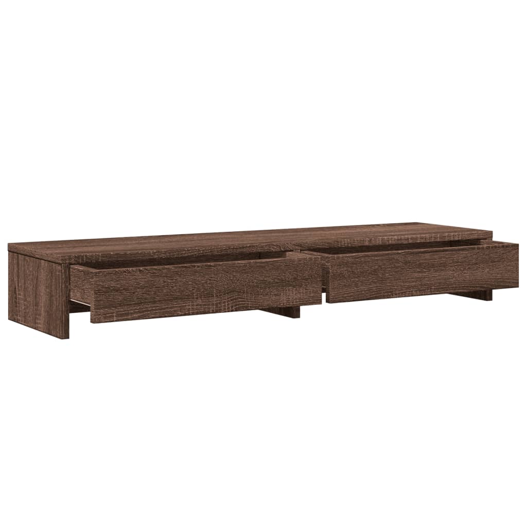 Skjermstativ Med Skuffer Brun Eik 100X27X15 Cm Konstruert Tre