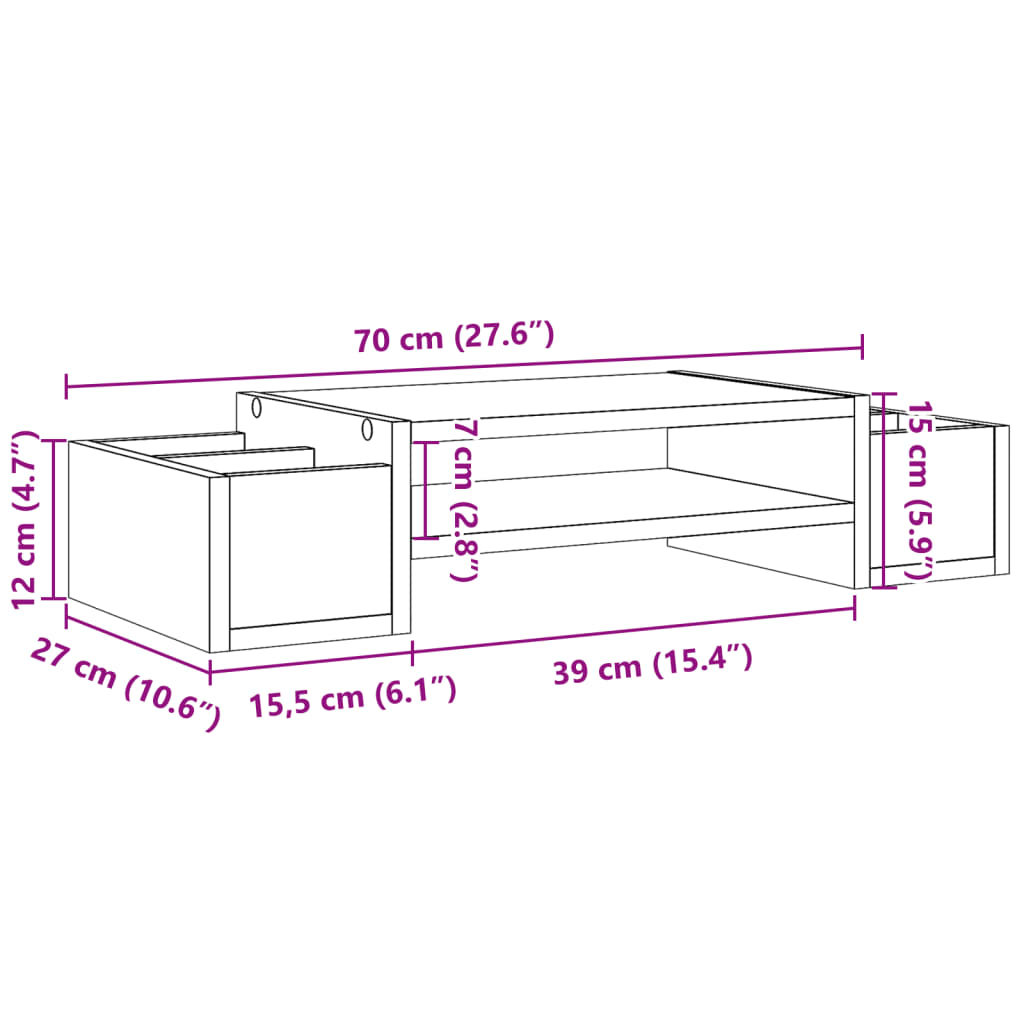 Skjermhylle Med Oppbevaring Brun Eik 70X27X15 Cm Konstruert Tre