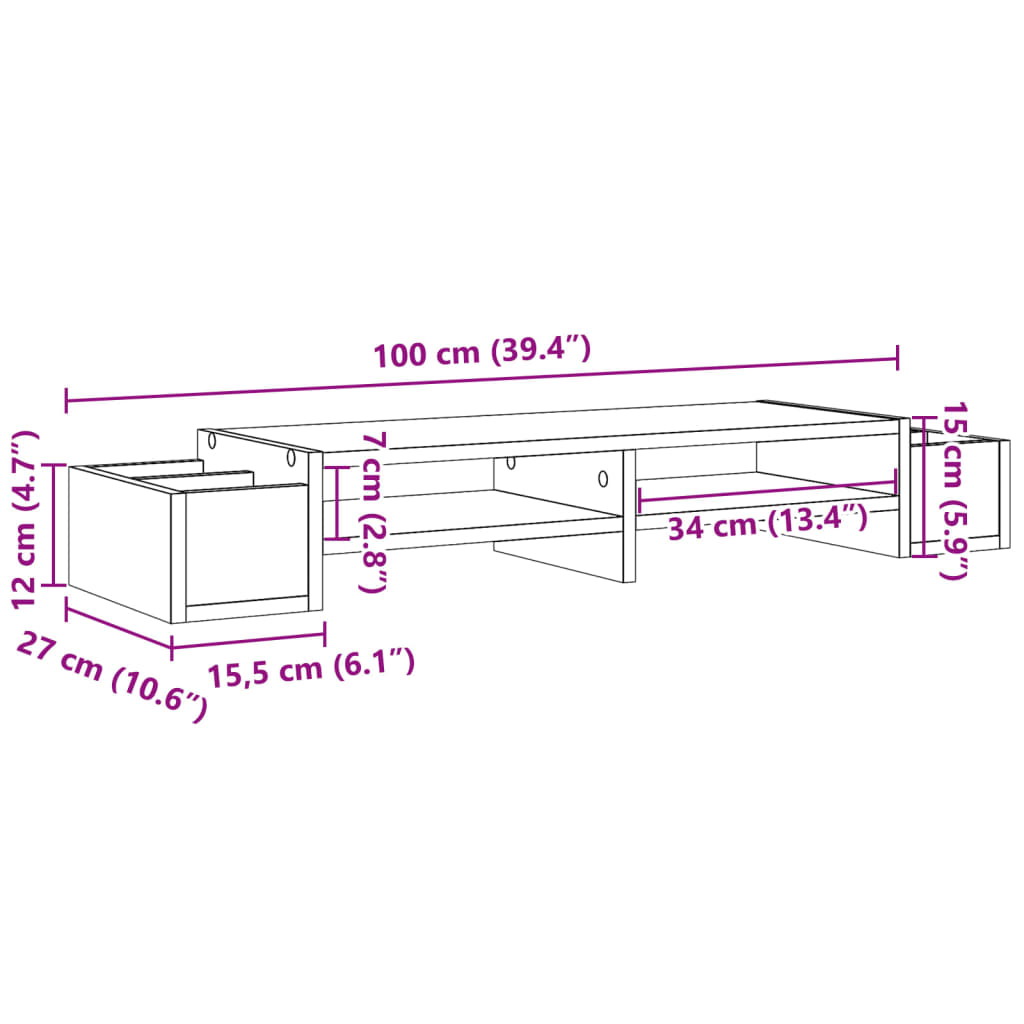 Skjermhylle Oppbevaring Betonggrå 100X27X15 Cm Konstruert Tre