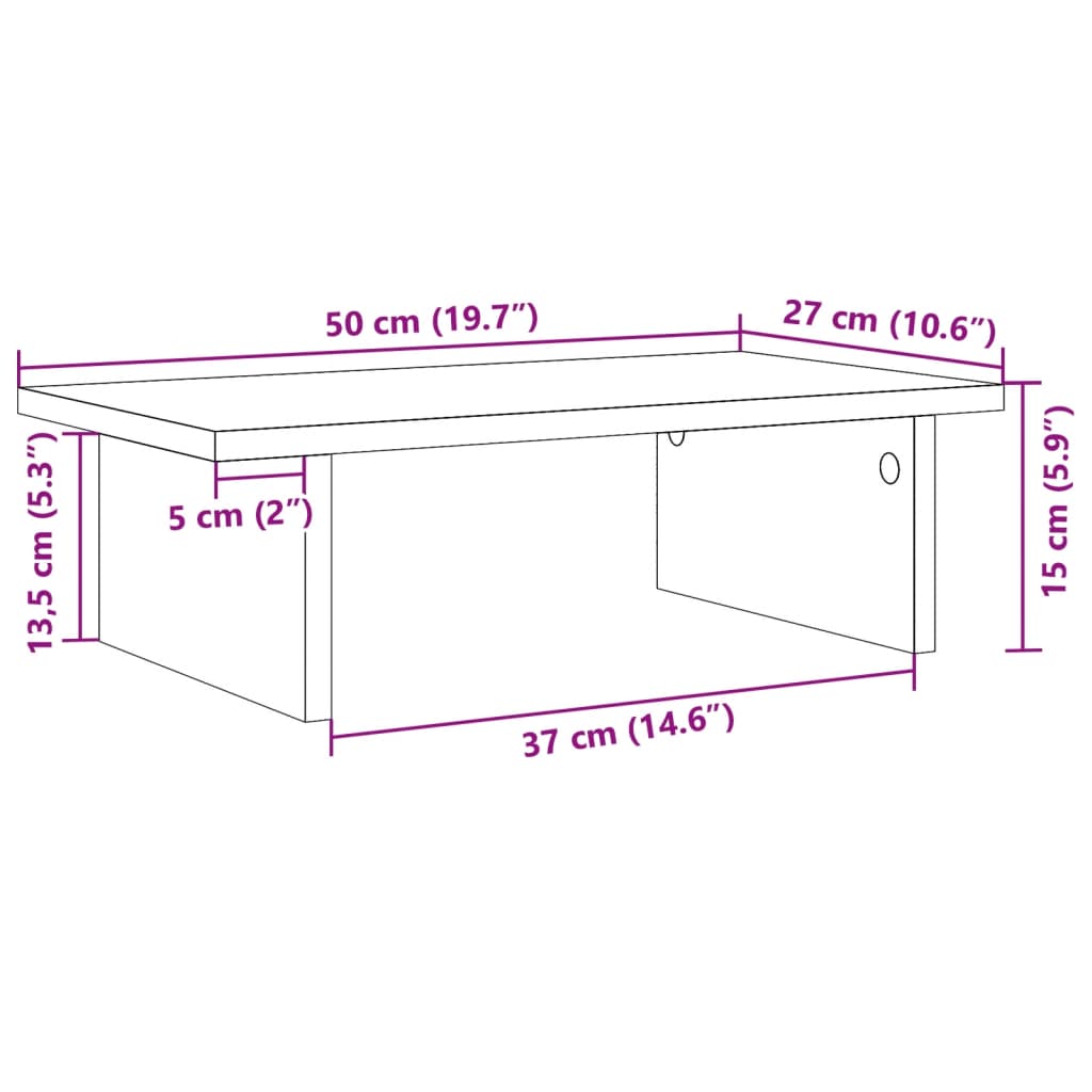 Skjermhylle Betonggrå 50X27X15 Cm Konstruert Tre