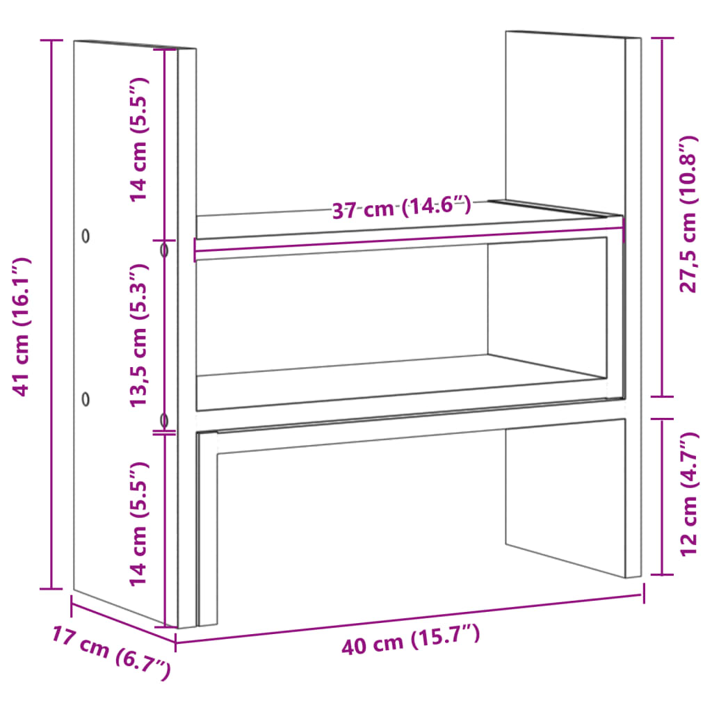 Justerbar Skrivebordshylle Svart 40X17X41 Cm Konstruert Tre