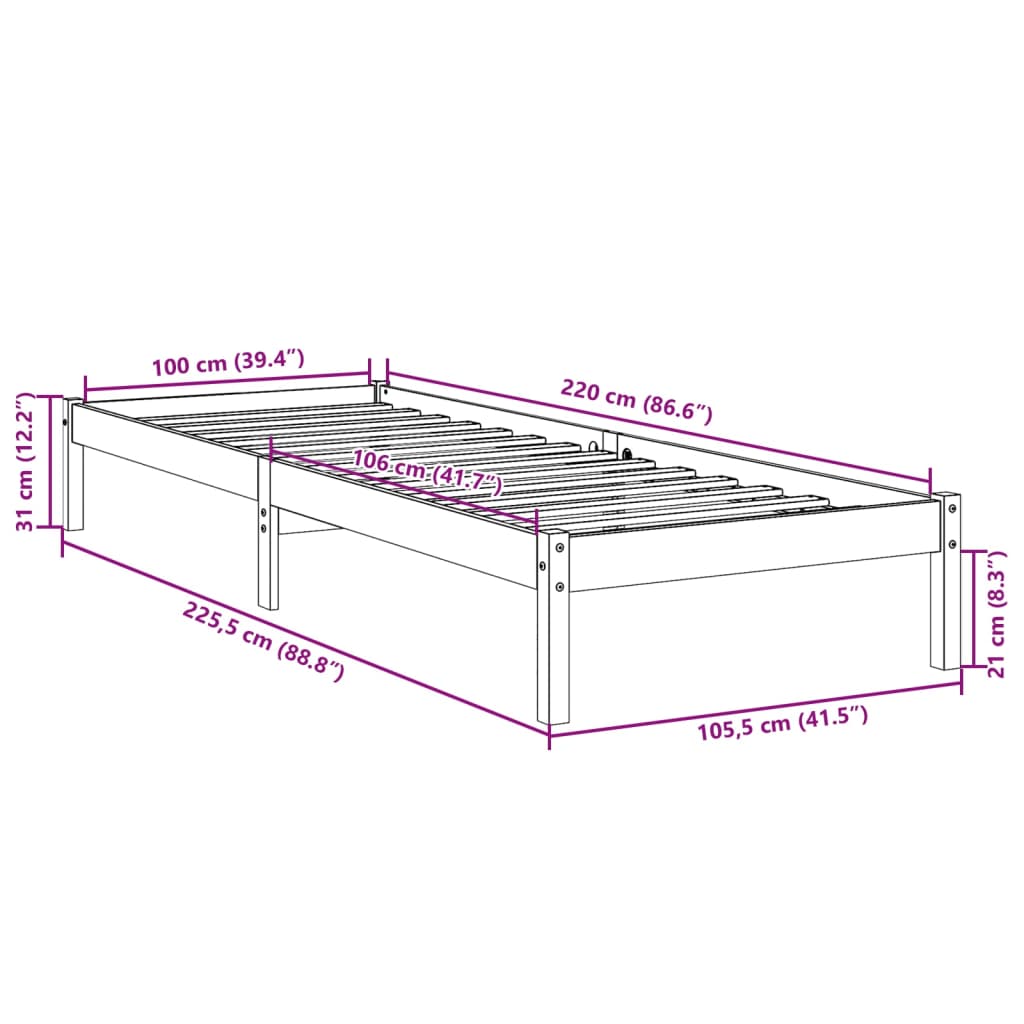 Ekstra Lang Sengeramme Uten Madrass 100X220 Cm Heltre Furu