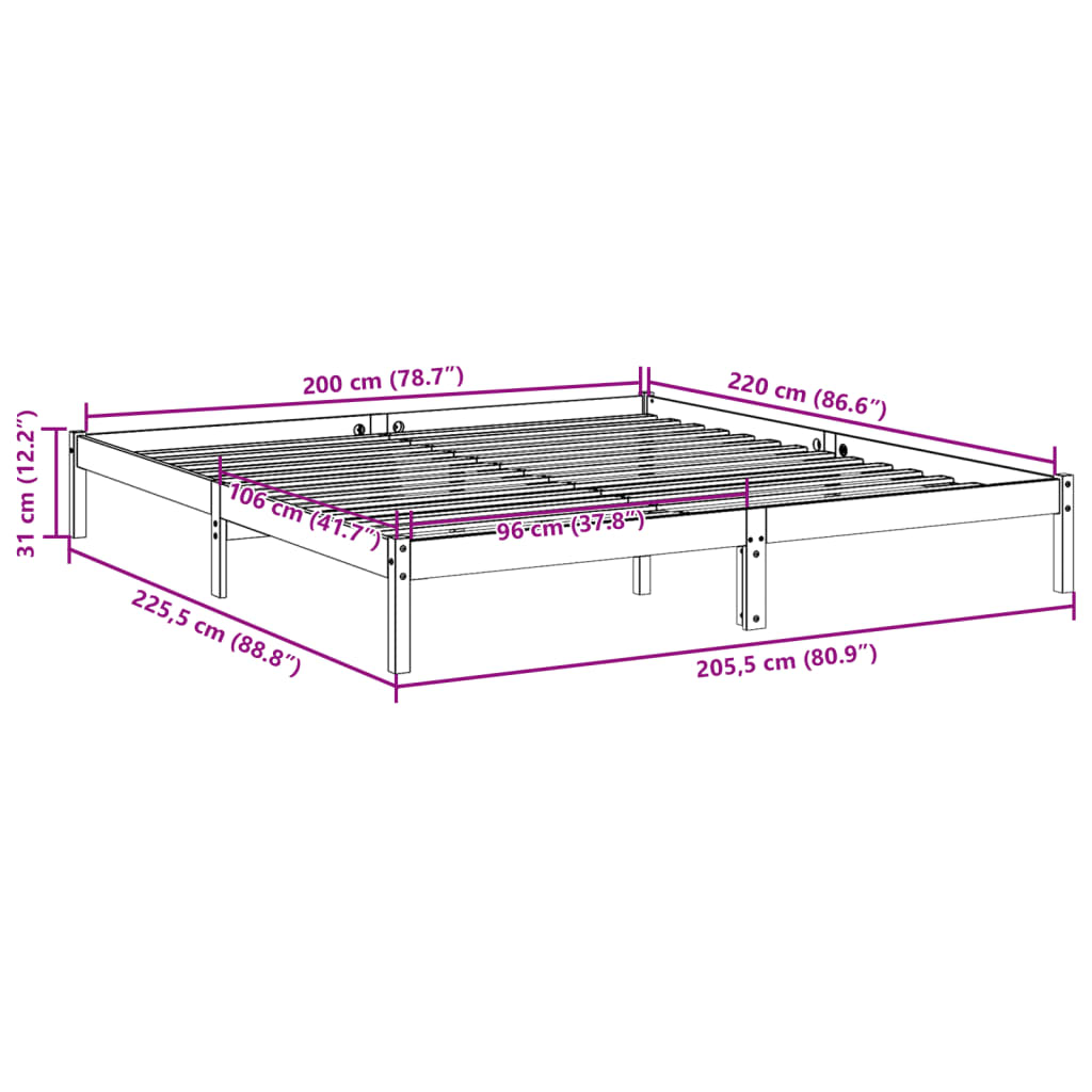 Ekstra Lang Sengeramme Uten Madrass Hvit 200X220 Cm Heltre Furu