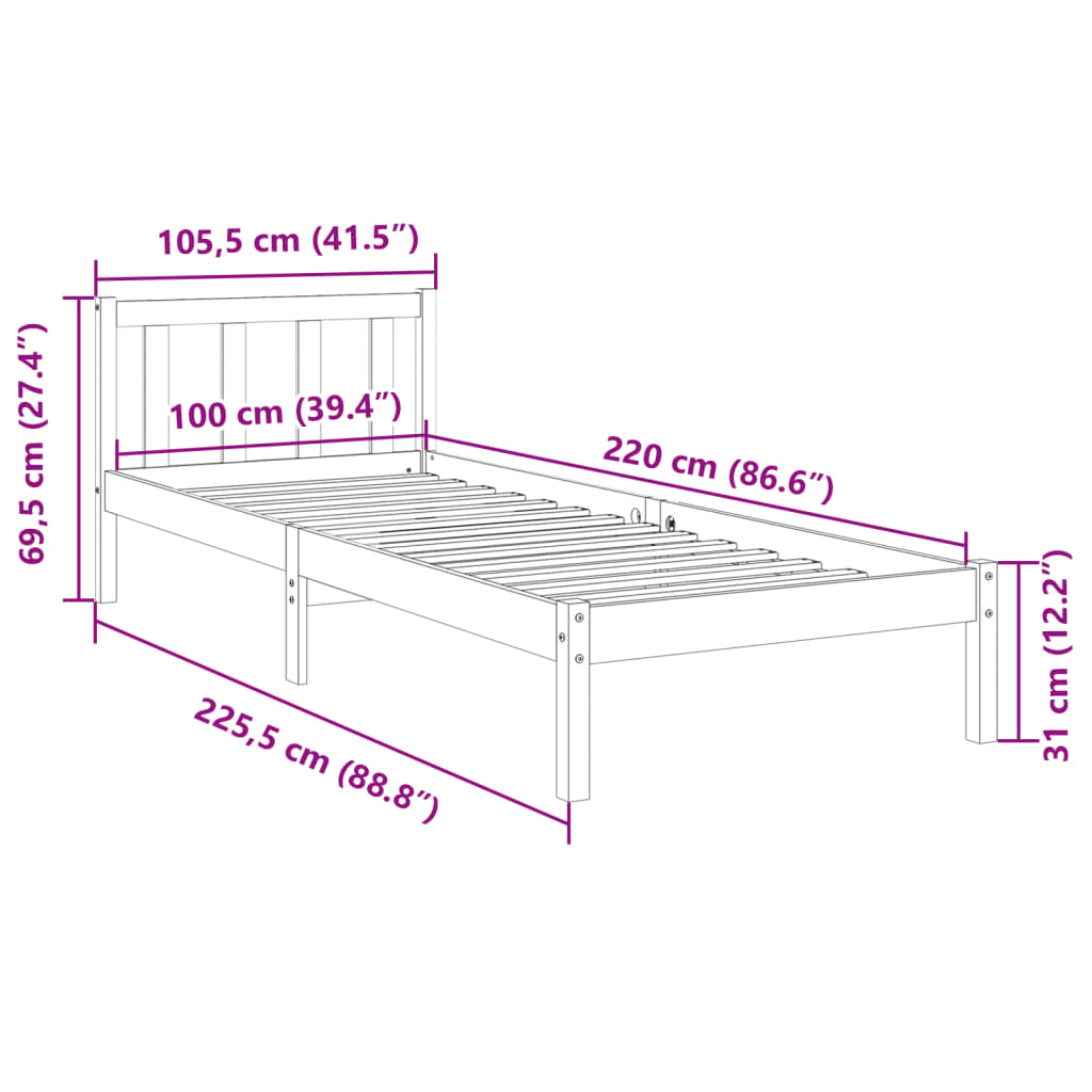Ekstra Lang Sengeramme Uten Madrass 100X220 Cm Heltre Furu