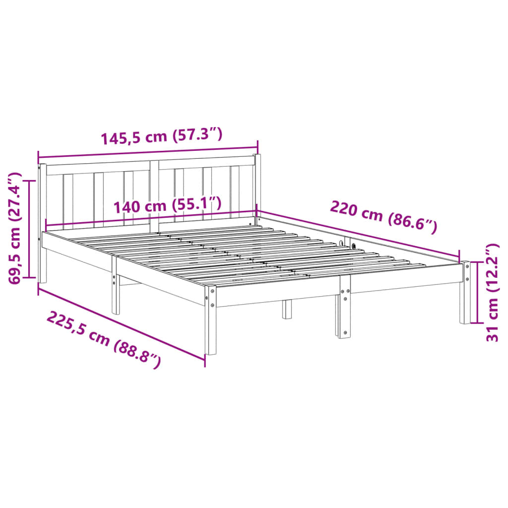 Ekstra Lang Sengeramme Uten Madrass Hvit 140X220 Cm Heltre Furu