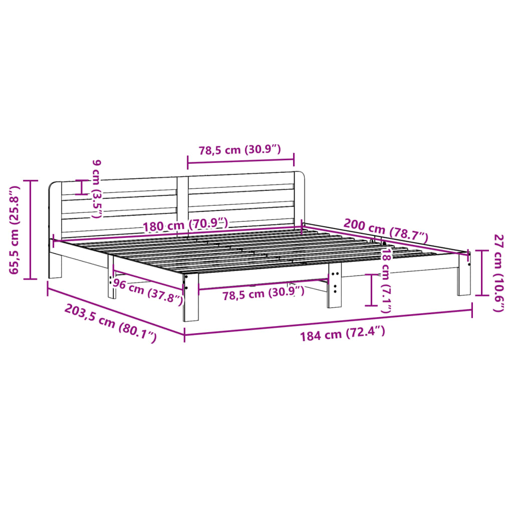 Sengeramme Uten Madrass Hvit 180X200 Cm Heltre Furu