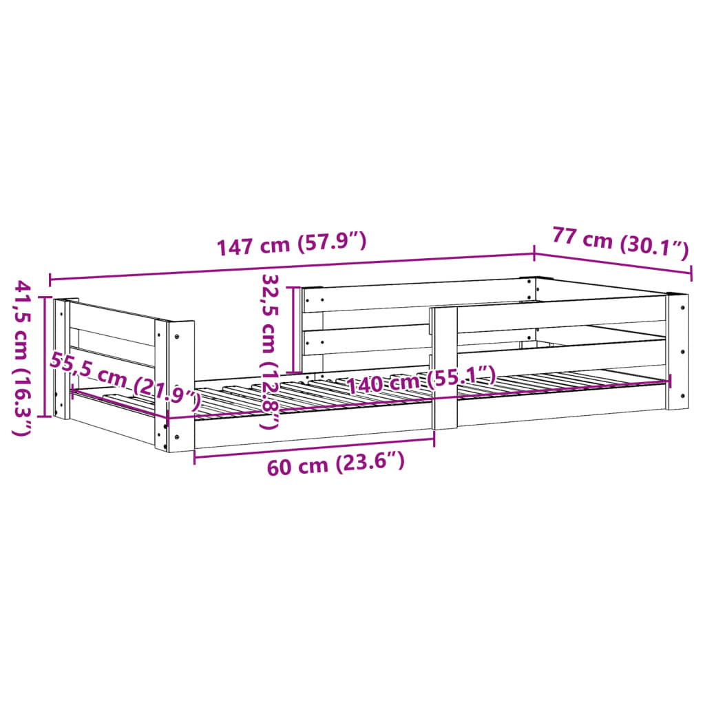 Sengeramme Uten Madrass Hvit 70X140 Cm Heltre Furu