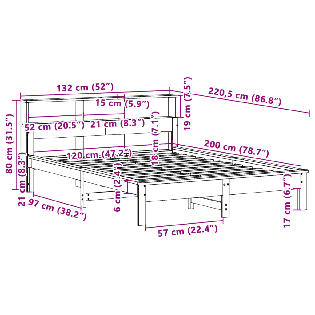 Seng Med Bokhylle Uten Madrass Voksbrun 120X200 Cm Heltre Furu