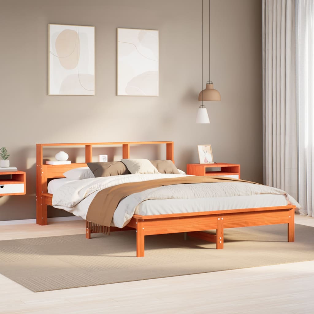 Seng Med Bokhylle Uten Madrass Voksbrun 120X200 Cm Heltre Furu