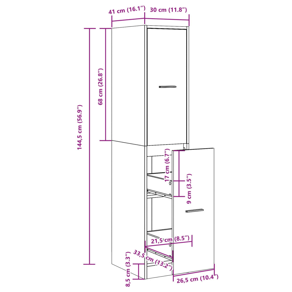 Apotekskap Gammelt Tre 30X41X144,5 Cm Konstruert Tre