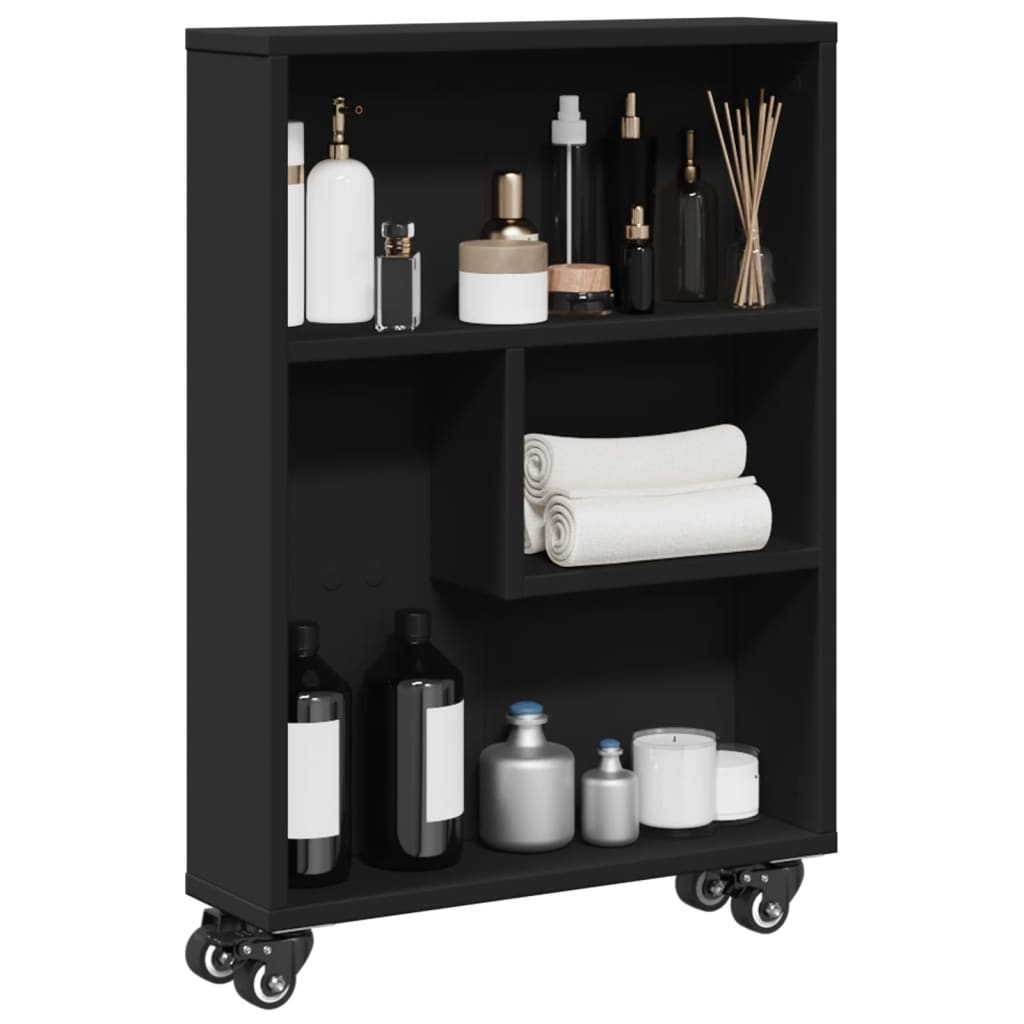 Smal Oppbevaringsvogn Svart 48X13X68 Cm Konstruert Tre