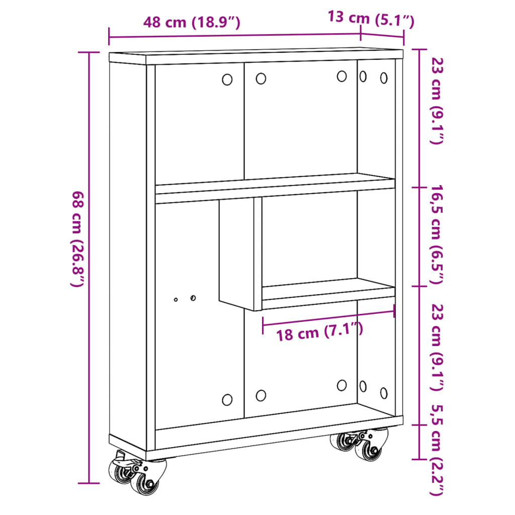 Smal Oppbevaringsvogn Sonoma Eik 48X13X68 Cm Konstruert Tre