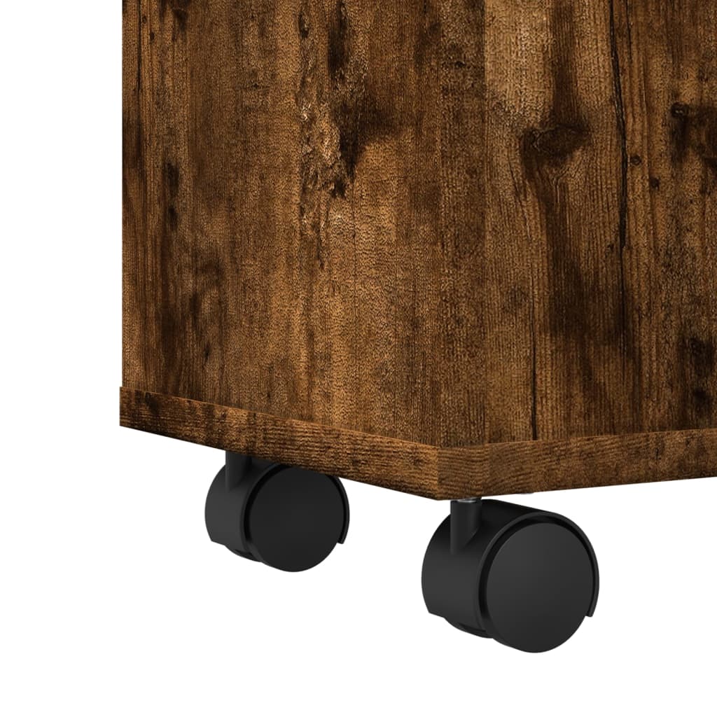 Baderomsskap Med Hjul Røkt Eik Konstruert Tre