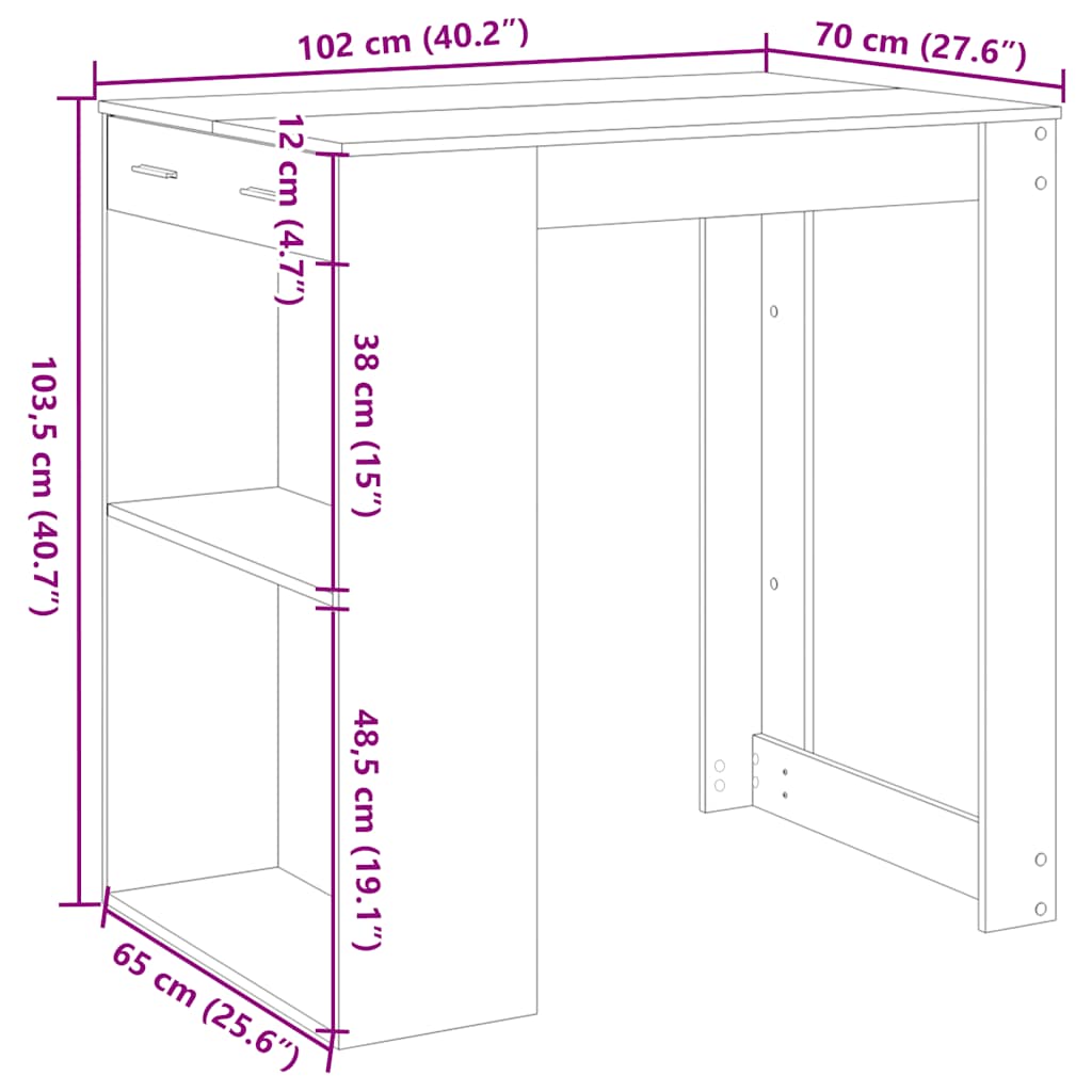 Barbord Betonggrå 102X70X103,5 Cm Konstruert Tre