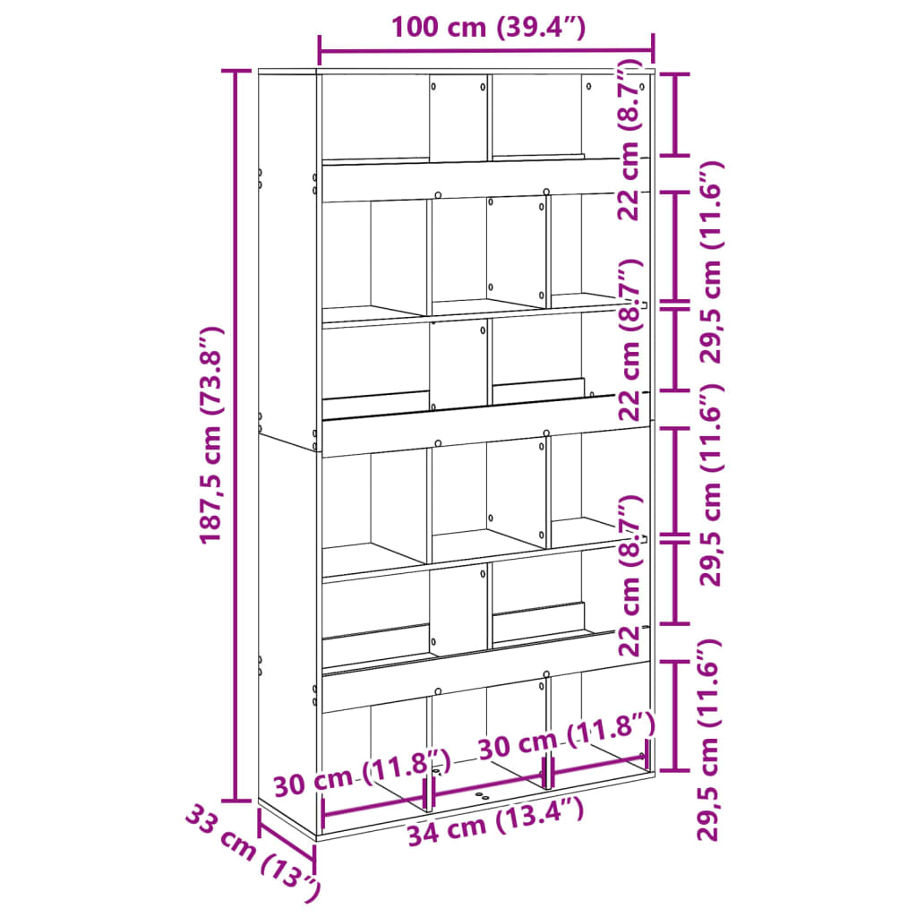 Bokhylle Svart 100X33X187,5 Cm Konstruert Tre