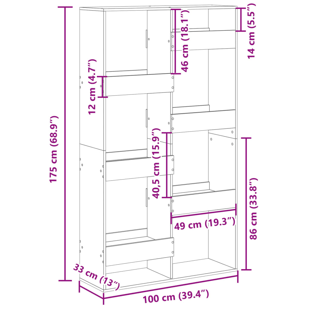 Bokhylle Hvit 100X33X175 Cm Konstruert Tre