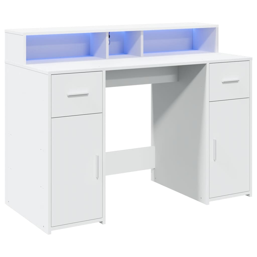 Skrivebord Med Led-Lys Hvit 120X55X91 Cm Konstruert Tre