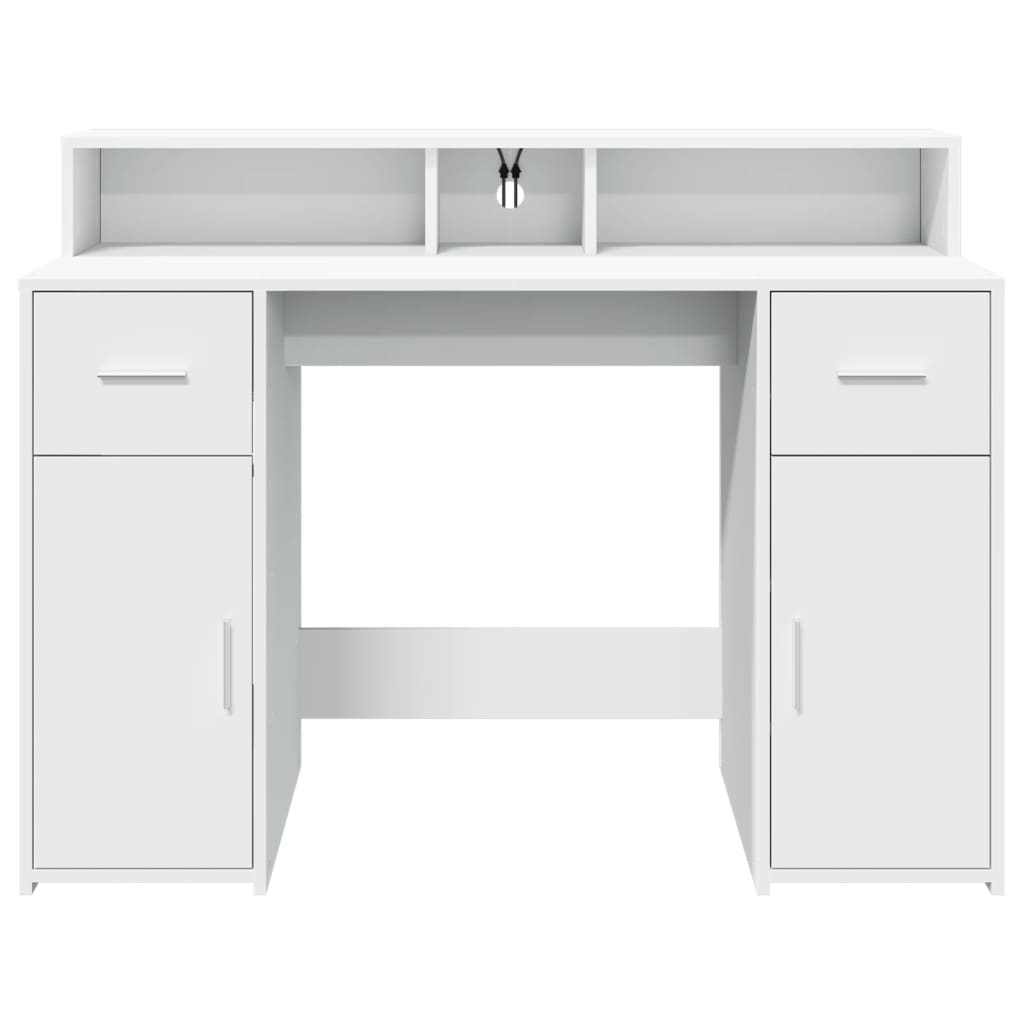 Skrivebord Med Led-Lys Hvit 120X55X91 Cm Konstruert Tre