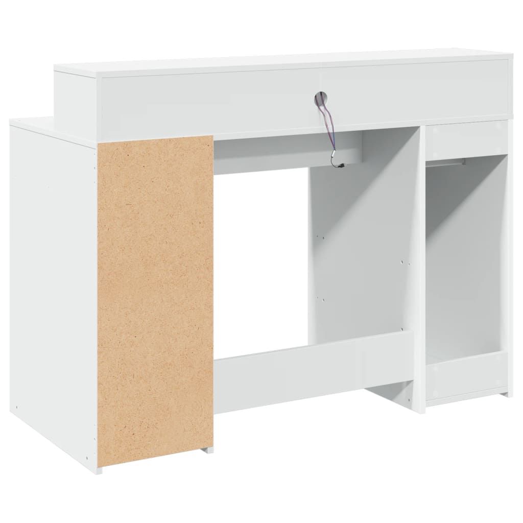 Skrivebord Med Led-Lys Hvit 120X55X91 Cm Konstruert Tre