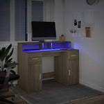Skrivebord Med Led-Lys Sonoma Eik 120X55X91 Cm Konstruert Tre