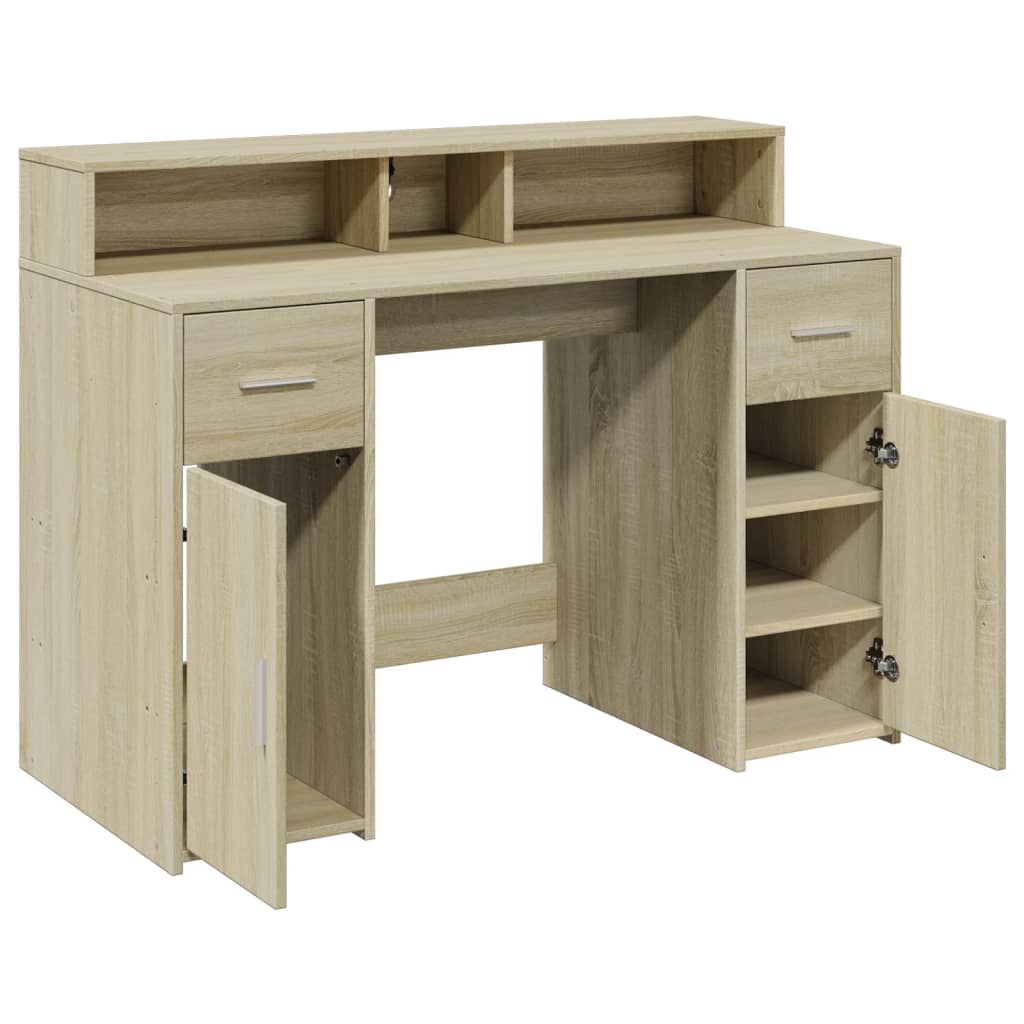 Skrivebord Med Led-Lys Sonoma Eik 120X55X91 Cm Konstruert Tre