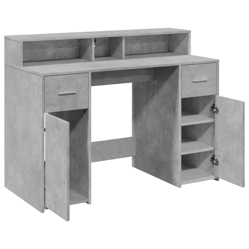 Skrivebord Med Led-Lys Betonggrå 120X55X91 Cm Konstruert Tre