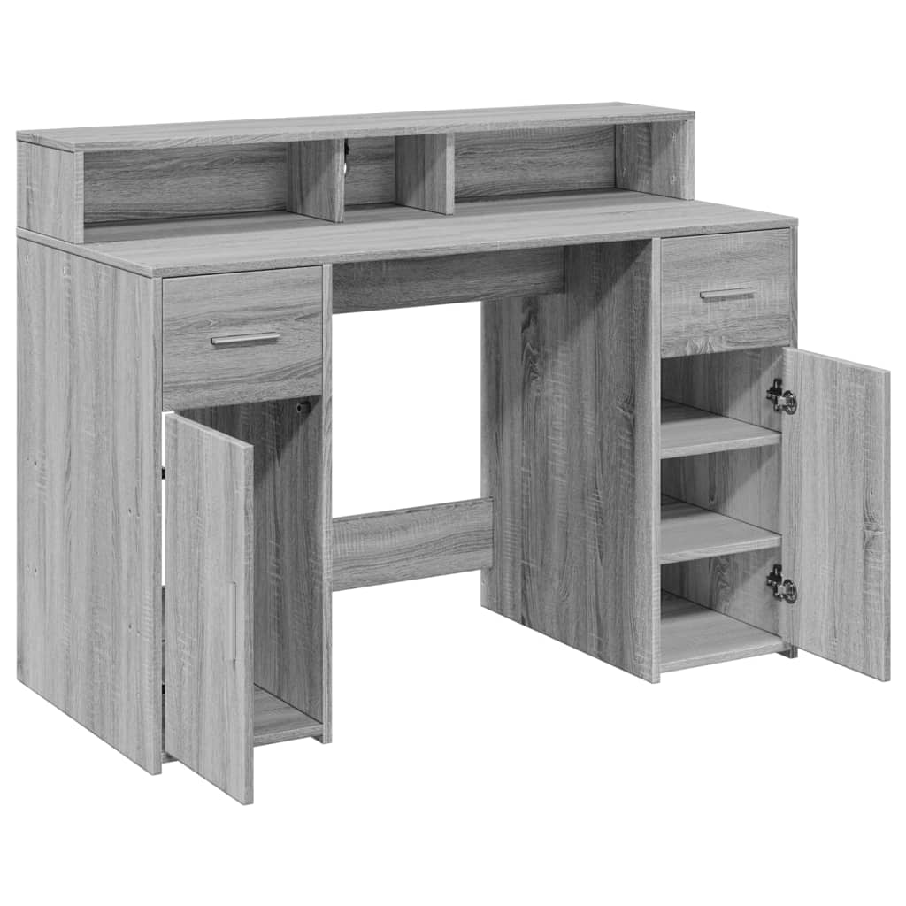Skrivebord Med Led-Lys Grå Sonoma 120X55X91 Cm Konstruert Tre