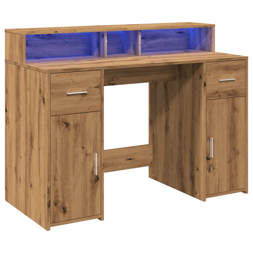 Skrivebord Med Led-Lys Artisan Eik 120X55X91 Cm Konstruert Tre