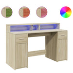 Skrivebord Med Led-Lys Sonoma Eik 140X55X91 Cm Konstruert Tre