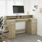 Skrivebord Med Led-Lys Sonoma Eik 140X55X91 Cm Konstruert Tre