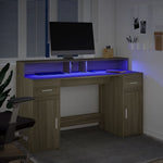 Skrivebord Med Led-Lys Sonoma Eik 140X55X91 Cm Konstruert Tre