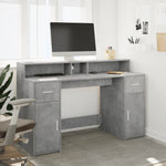 Skrivebord Med Led-Lys Betonggrå 140X55X91 Cm Konstruert Tre