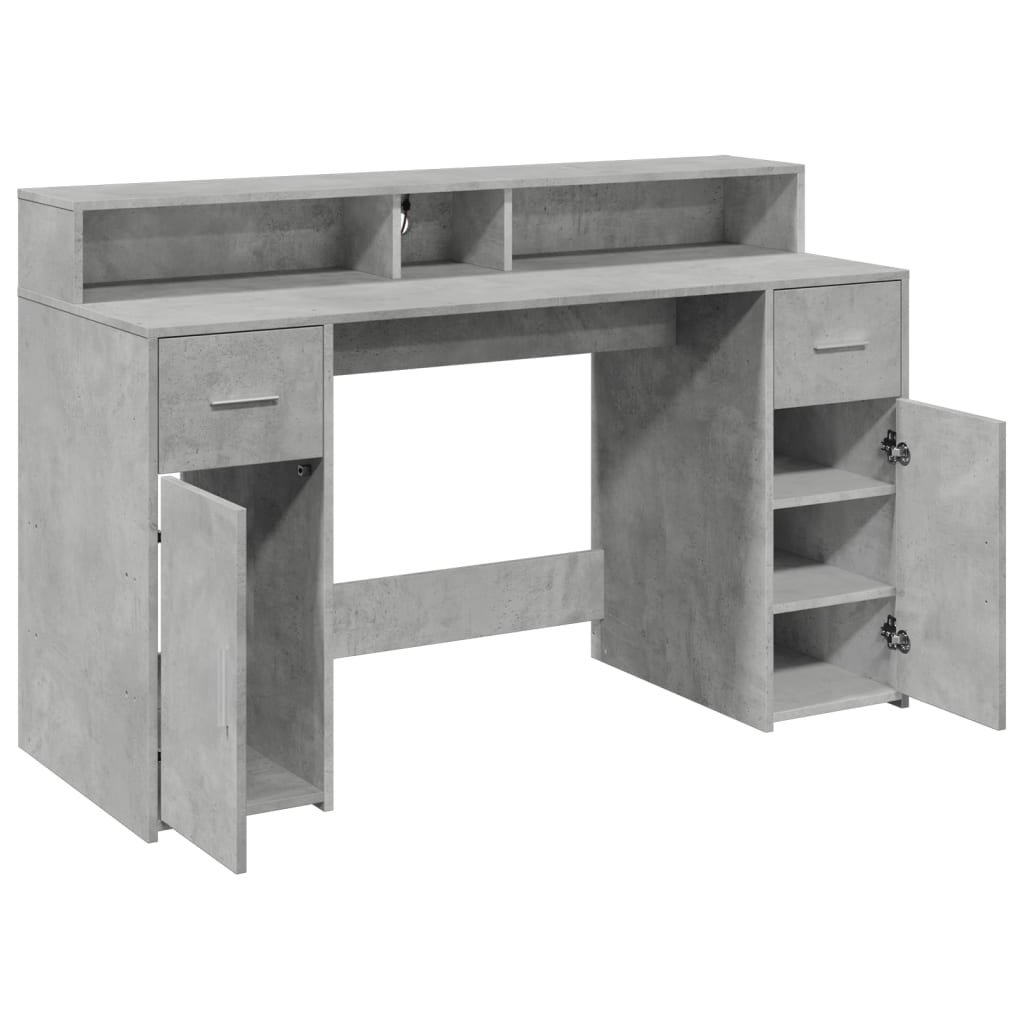 Skrivebord Med Led-Lys Betonggrå 140X55X91 Cm Konstruert Tre