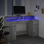 Skrivebord Med Led-Lys Grå Sonoma 140X55X91 Cm Konstruert Tre