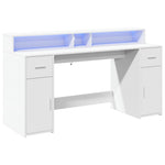 Skrivebord Med Led-Lys Hvit 160X55X91 Cm Konstruert Tre