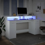 Skrivebord Med Led-Lys Hvit 160X55X91 Cm Konstruert Tre