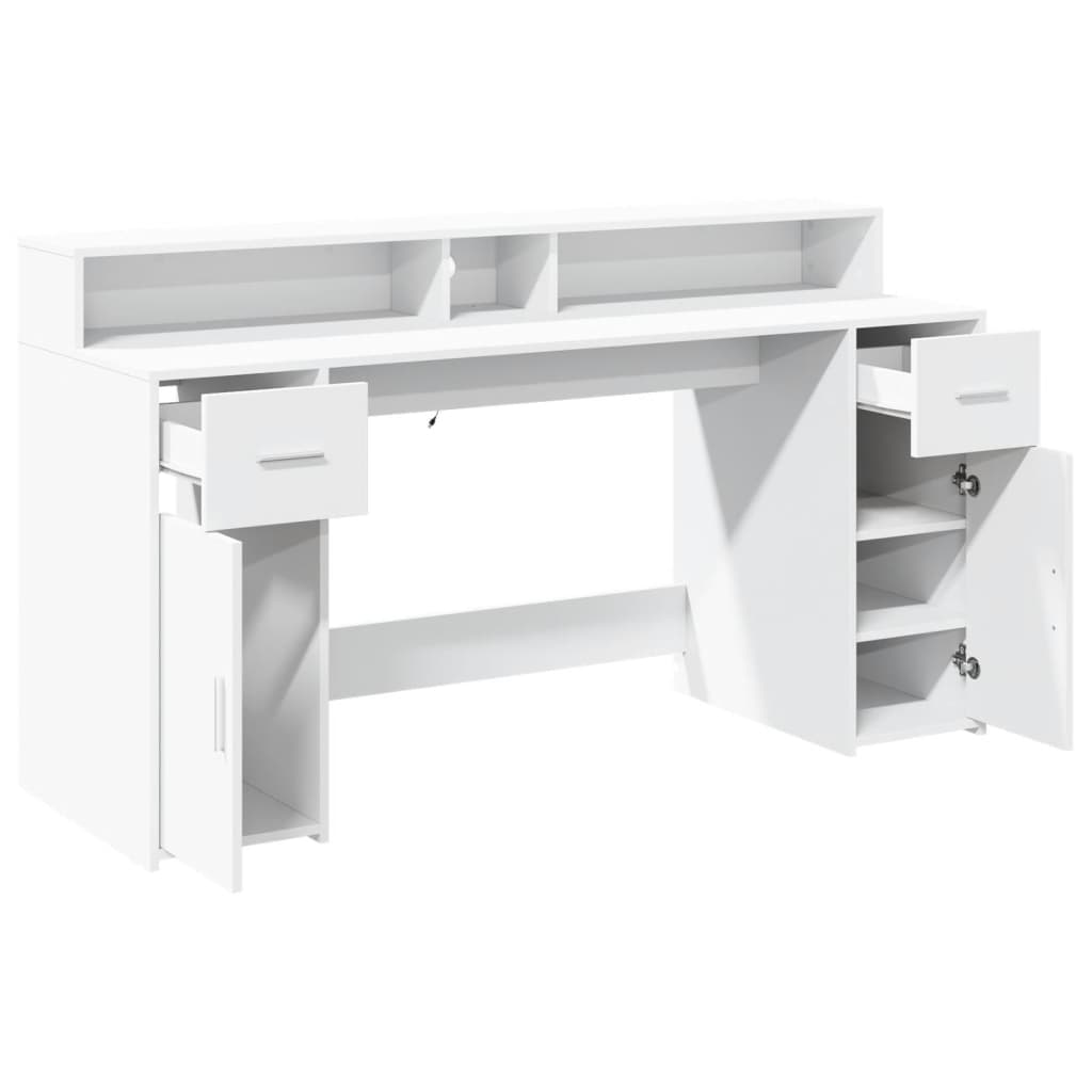 Skrivebord Med Led-Lys Hvit 160X55X91 Cm Konstruert Tre