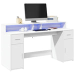 Skrivebord Med Led-Lys Hvit 160X55X91 Cm Konstruert Tre