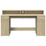 Skrivebord Med Led-Lys Sonoma Eik 160X55X91 Cm Konstruert Tre